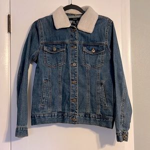 Forever 21 denim jean jacket with removable shearling collar size medium M